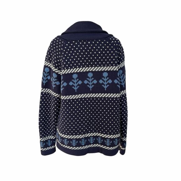 MAREA Flower Intarsia Cotton Shawl Cardigan Sweater Blue - Small - Picture 10 of 16